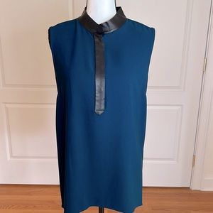 Elie Tahari black leather trimmed crepe tunic in deep teal
